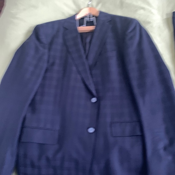 Mens Dark Blue 44L Classic Glen Check Suit - Picture 1 of 2